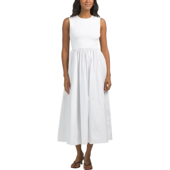 THEORY Crew Neck Glossed Poplin Midi Dress